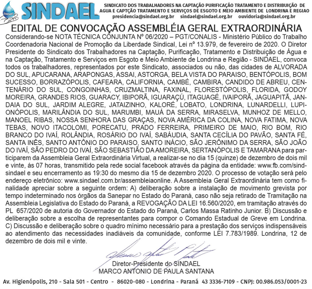 Edital-greve-Sindael Edital greve sindael