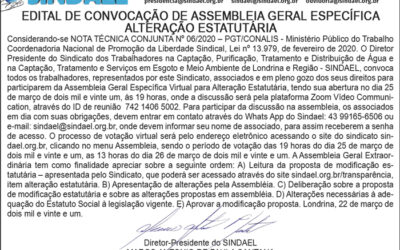 Edital alteração estatuto sindael