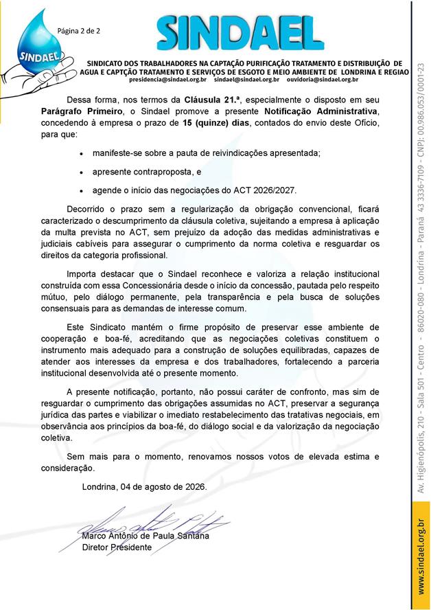 Of. 65-2026 Sindael - Notificação Descumprimento – ACT 2025-2027 - ACCIONA_Página_2 (Copy) Of. 65 2026 Sindael Notificação Descumprimento – ACT 2025 2027 ACCIONA Página 2 (Copy)